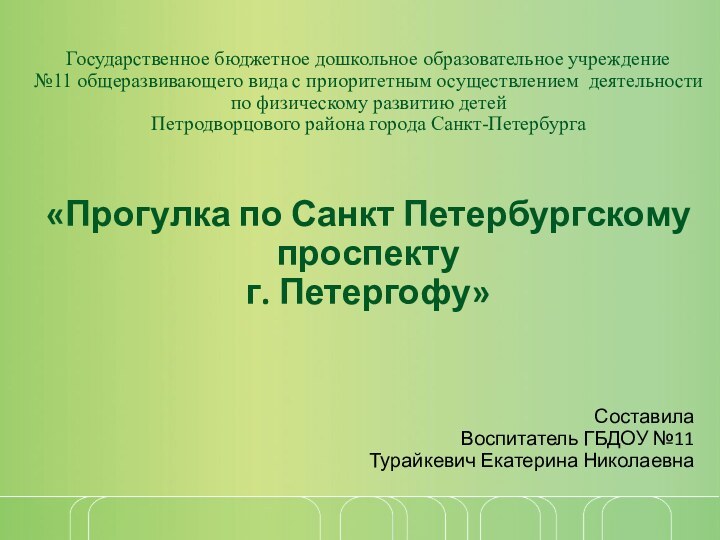 Государственное бюджетное дошкольное образовательное учреждение №11 общеразвивающего вида с приоритетным осуществлением