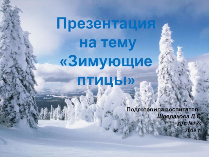 Презентация на тему«Зимующие птицы»Подготовила воспитательШлепакова Л.С. д/с № 34 2018 г.