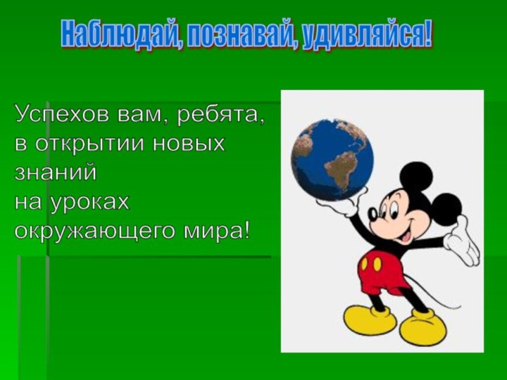 Наблюдай, познавай, удивляйся!Успехов вам, ребята,  в открытии новых  знаний