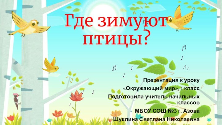 Где зимуют птицы?Презентация к уроку «Окружающий мир», 1 классПодготовила учитель начальных классовМБОУ