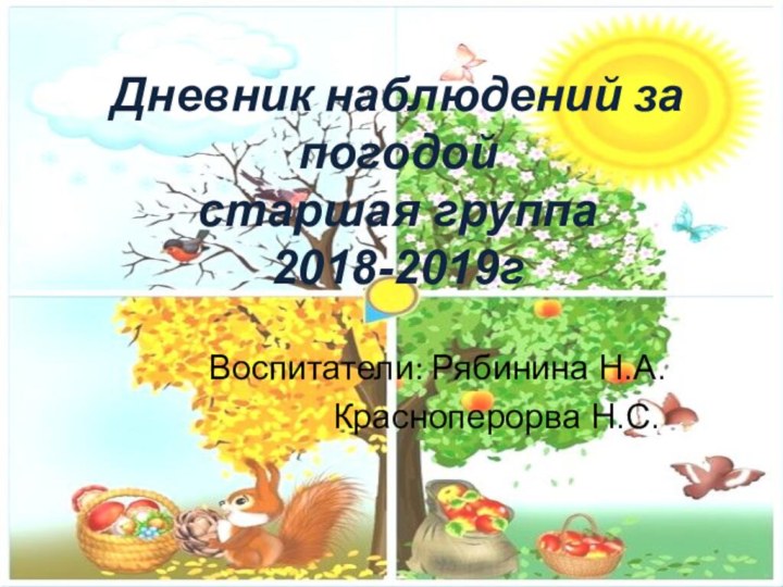 Дневник наблюдений за погодой старшая группа 2018-2019гВоспитатели: Рябинина Н.А.