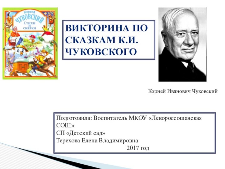 Корней Иванович ЧуковскийВикторина по сказкам К.И. ЧуковскогоПодготовила: