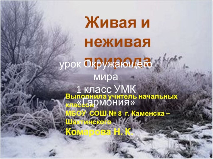 Живая и неживая природаВыполнила учитель начальных классовМБОУ СОШ № 8 г. Каменска