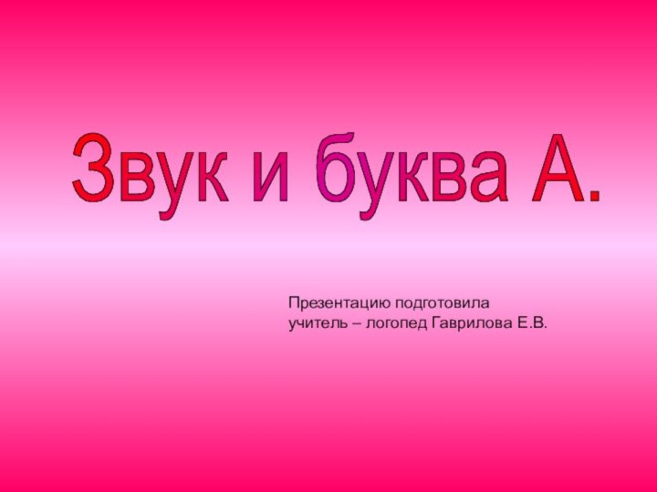 Звук и буква А.  Презентацию подготовила учитель – логопед Гаврилова Е.В.