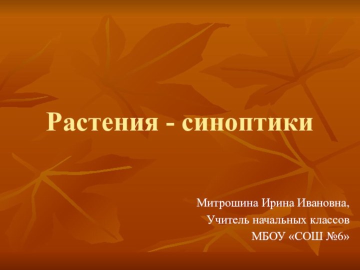 Растения - синоптикиМитрошина Ирина Ивановна,Учитель начальных классов МБОУ «СОШ №6»