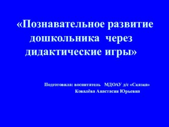Представление опыта работы по теме самообразования Познавательное развитие дошкольника через дидактические игры материал