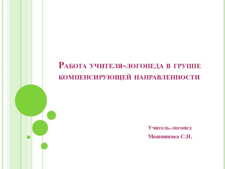 Работа учителя-логопеда в группе компенсирующей направленностиУчитель-логопедМошнинова С.Н.