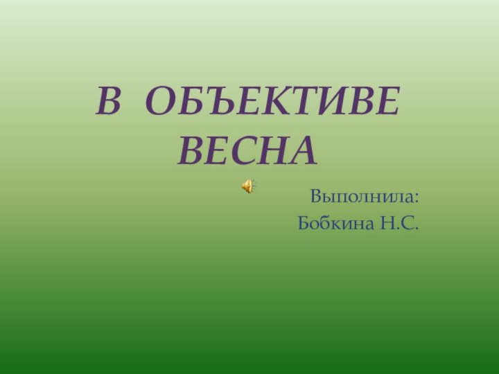 В ОБЪЕКТИВЕ ВЕснаВыполнила:Бобкина Н.С.