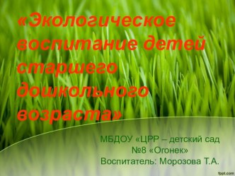 Экологическое воспитание детей старшего дошкольного возраста презентация к занятию по окружающему миру (старшая группа)