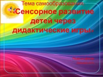 Презентация по самообразованию Сенсорное развитие детей через дидактические игры презентация