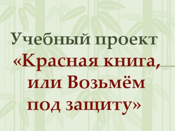 Учебный проект  «Красная книга,  или Возьмём  под защиту»