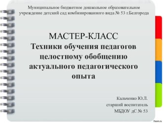 Мастер-класс Техники обучения педагогов целостному обобщению актуального педагогического опыта методическая разработка