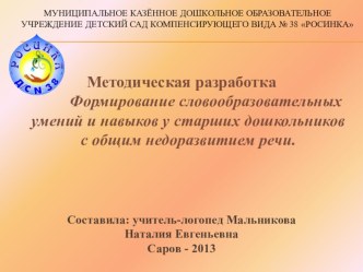 Методическая разработка Формирование словообразовательных умений и навыков у старших дошкольников с ОНР методическая разработка по логопедии