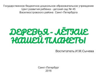 ДЕРЕВЬЯ - ЛЁГКИЕ НАШЕЙ ПЛАНЕТЫ презентация к уроку (старшая группа)