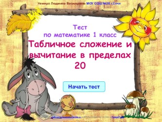 тест Табличное сложение и вычитание в пределах 20 тест по математике (1 класс) по теме