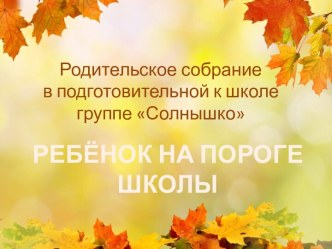 Первое родительское собрание в подготовительной группе консультация (подготовительная группа)