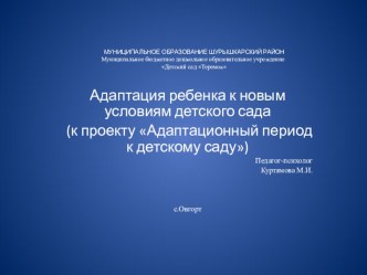 Адаптация ребенка к новым условиям детского сада (к проекту Адаптационный период к детскому саду) презентация