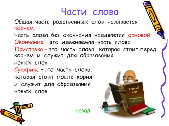 Части слова Общая часть родственных слов называется корнемЧасть слова без окончания