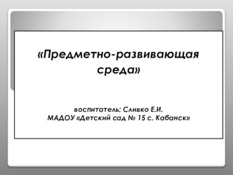 Презентация предметно-развивающая среда презентация по теме