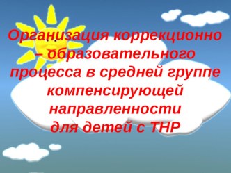 Презентация : Организация коррекционно - образовательного процесса в средней группе компенсирующей направленности для детей с ТНР консультация (средняя группа) по теме