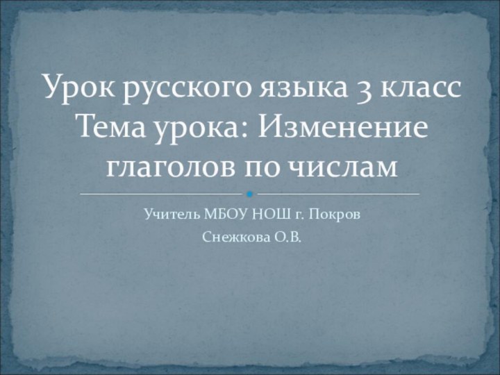 Учитель МБОУ НОШ г. Покров Снежкова О.В.Урок русского языка 3 класс Тема