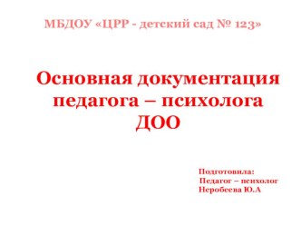 Презентация Документация педагога-психолога ДОО презентация по теме