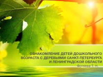 Презентация: ознакомление детей дошкольного возраста с деревьями Санкт - Петербурга и Ленинградской области презентация к уроку по окружающему миру (старшая группа)