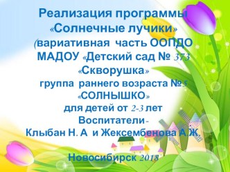 Вариативная программа по сенсорному воспитанию Солнечные лучики презентация к уроку (младшая группа)