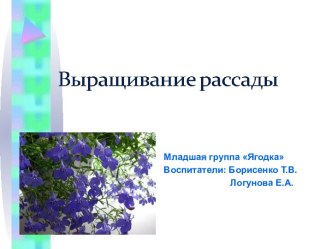 Презентация проектной деятельности с детьми Выращивание рассады презентация к уроку по окружающему миру (младшая группа)