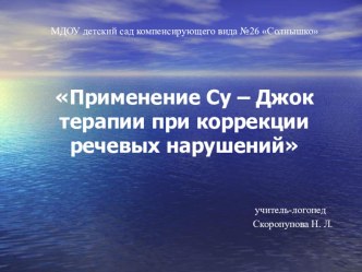 ПрезентацияПрименение Су – Джок терапии при коррекции речевых нарушений презентация по логопедии