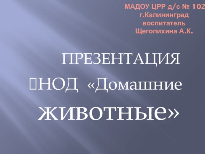 МАДОУ ЦРР д/с № 102 г.Калининград воспитатель Щеголихина А.К.