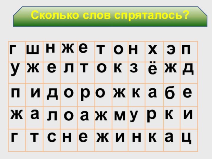 Сколько слов спряталось?акотжлентеоншпхэгжежуджёзннисакебицтголуакражжмжкпиород