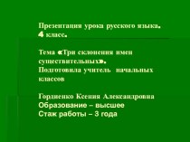 Три склонения имен существительных презентация к уроку по русскому языку (4 класс)
