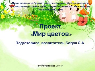 Творческо-исследовательский проект Мир цветов презентация к уроку (младшая группа)