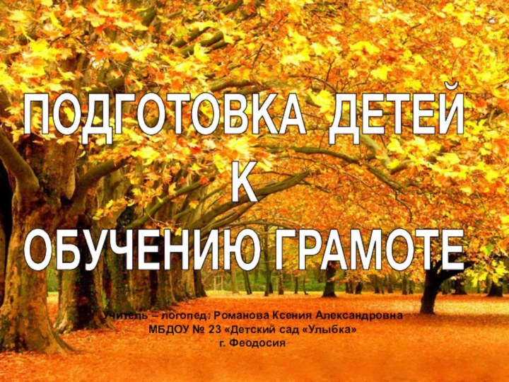 ПОДГОТОВКА ДЕТЕЙ К  ОБУЧЕНИЮ ГРАМОТЕУчитель – логопед: Романова Ксения АлександровнаМБДОУ №