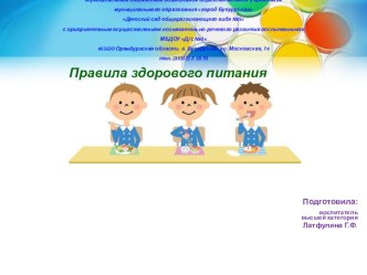 Презентация Правила здорового питания презентация