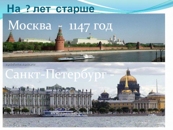 На ? лет старшеМосква - 1147 годСанкт-Петербург -