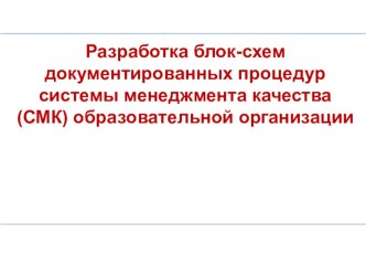 Разработка блок-схем документированных процедур системы качества образовательной организации презентация