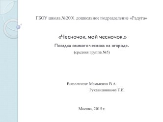 Чесночок, мой чесночок (посадка озимого чеснока на огороде детского сада) презентация к уроку по окружающему миру (средняя группа)