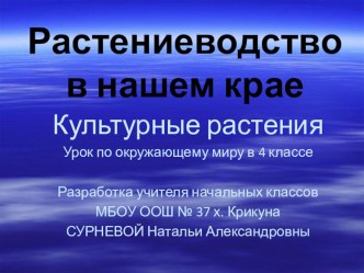 Растениеводство в нашем крае план-конспект урока по окружающему миру (4 класс)