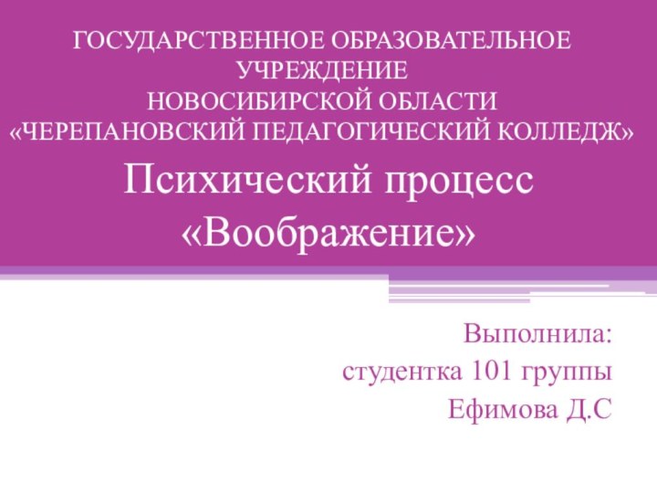 ГОСУДАРСТВЕННОЕ ОБРАЗОВАТЕЛЬНОЕ УЧРЕЖДЕНИЕ НОВОСИБИРСКОЙ ОБЛАСТИ «ЧЕРЕПАНОВСКИЙ ПЕДАГОГИЧЕСКИЙ КОЛЛЕДЖ»Психический процесс