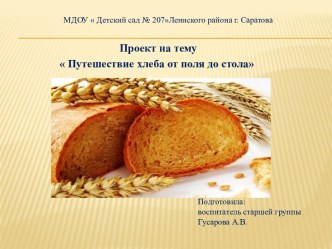 Проект  Путешествие хлеба от поля до стола проект (старшая группа)