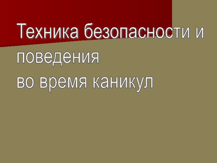 Техника безопасности и  поведения  во время каникул