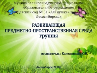 Развивающая предметно-пространственная среда презентация по теме