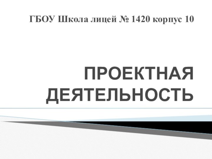 ГБОУ Школа лицей № 1420 корпус 10    ПРОЕКТНАЯ ДЕЯТЕЛЬНОСТЬ