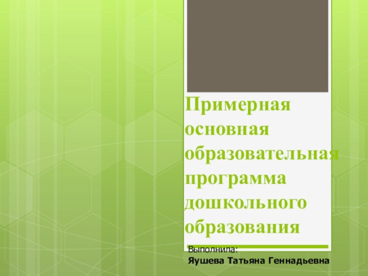 Примерная основная образовательная программа дошкольного образованияВыполнила:Яушева Татьяна Геннадьевна