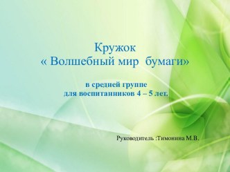 Проект программы дополнительного образования Волшебный мир бумаги. проект (средняя группа)