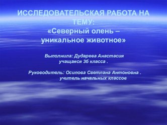 Северный олень – уникальное животное - исследовательская работа творческая работа учащихся по окружающему миру по теме