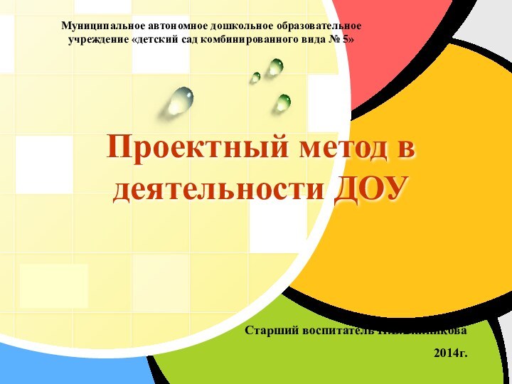 Проектный метод в деятельности ДОУ Старший воспитатель Н.В.Винникова2014г.Муниципальное автономное дошкольное образовательное учреждение