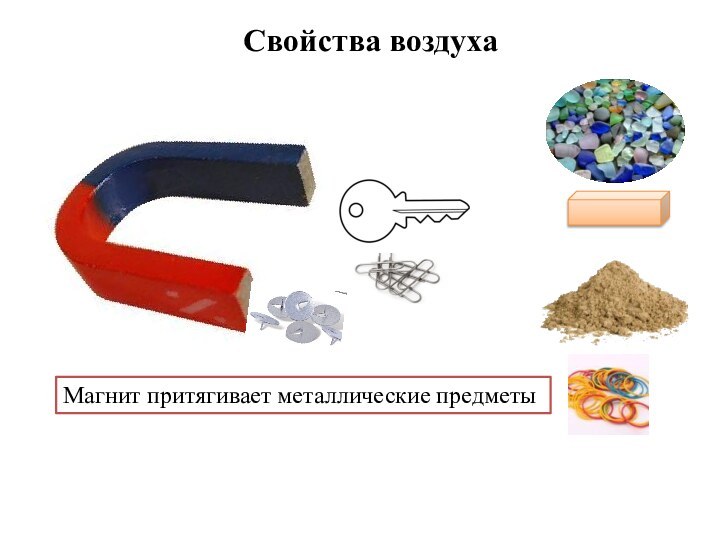 Свойства воздухаМагнит притягивает металлические предметы